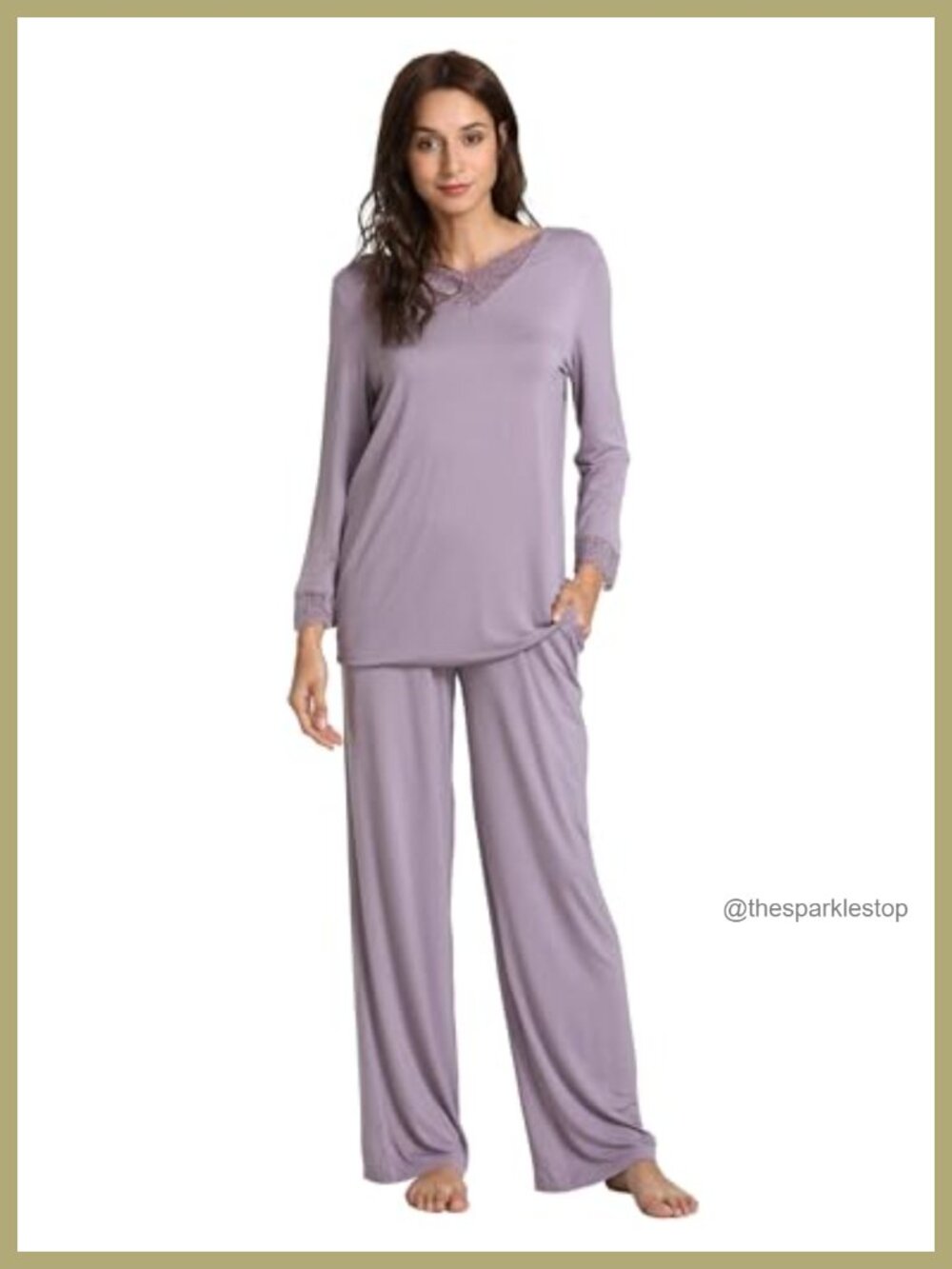 Women's Bamboo Viscose Cooling Lace Trim Pajama Set Loungewear Sleep Set